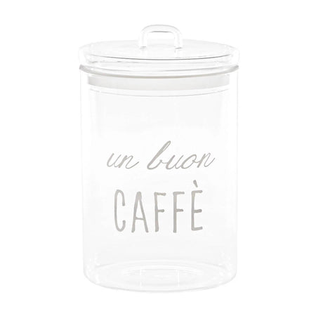 Barattolo caffè Simple Day in vetro borosilicato con decoro bianco 20x12 cm