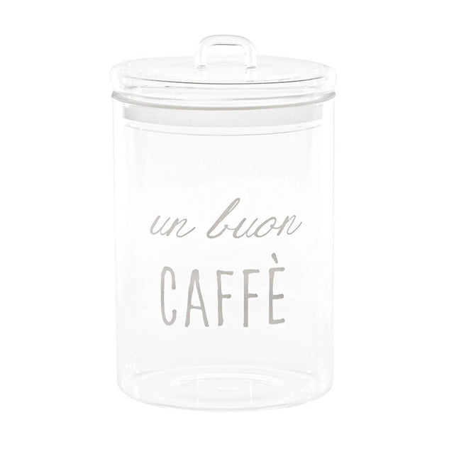 Barattolo caffè Simple Day in vetro borosilicato con decoro bianco 20x12 cm