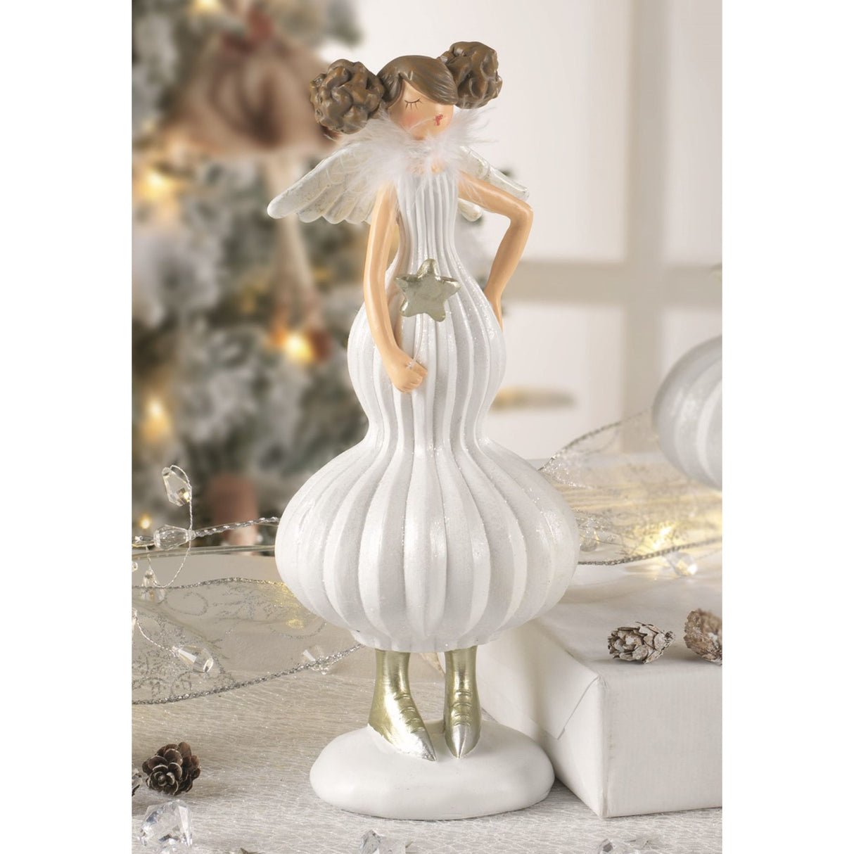 Statuina Angelo Natale Mascagni Casa in resina decorata 28,5 cm