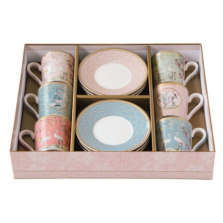 Set 6 tazzine caffè Easy Life Jardin de Reves in porcellana decorata 100ml