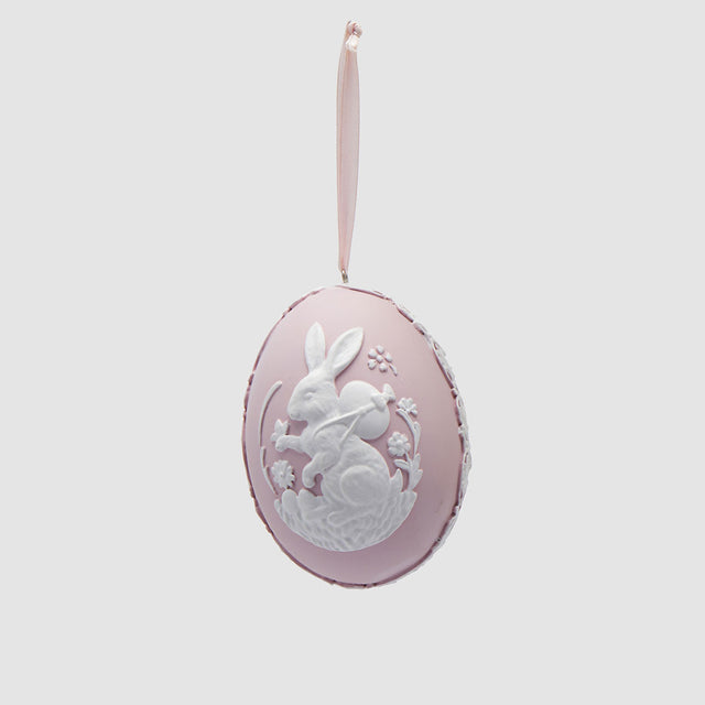 Uovo di Pasqua con coniglio EDG in poliresina rosa 10,5 cm