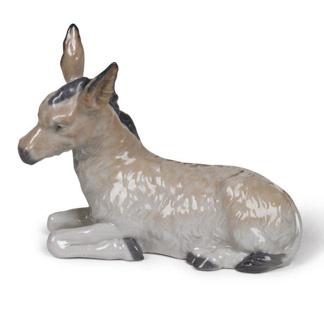 Statuina asinello NAO in porcellana lucida per presepe 17x13 cm