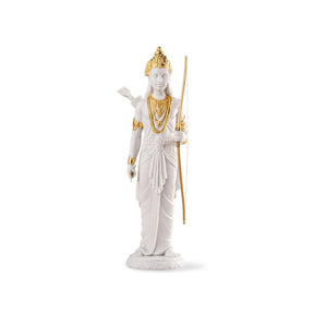 Scultura Lakshman Lladrò in porcellana bianca opaca con dettagli oro 30x10 cm