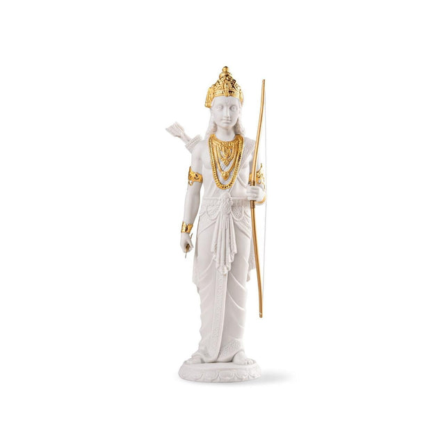 Scultura Lakshman Lladrò in porcellana bianca opaca con dettagli oro 30x10 cm