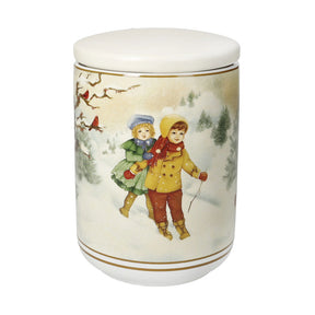 Barattolo Cuccioli Brandani in porcellana decoro natalizio 10x14,5 cm