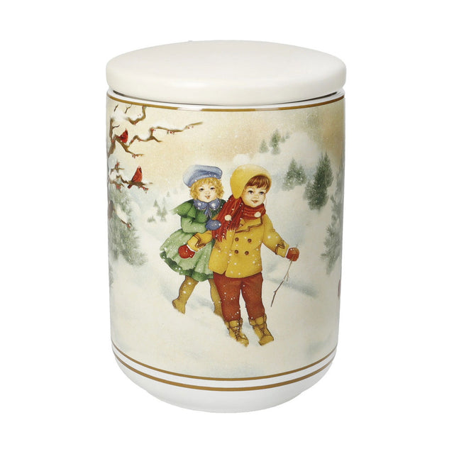 Barattolo Cuccioli Brandani in porcellana decoro natalizio 10x14,5 cm