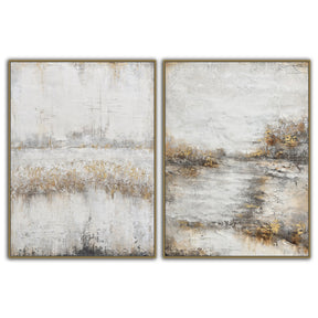 Quadro astratto Drimmer su tela due pannelli con dettagli dorati 80x120 cm