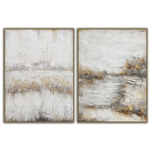 Quadro astratto Drimmer su tela due pannelli con dettagli dorati 80x120 cm