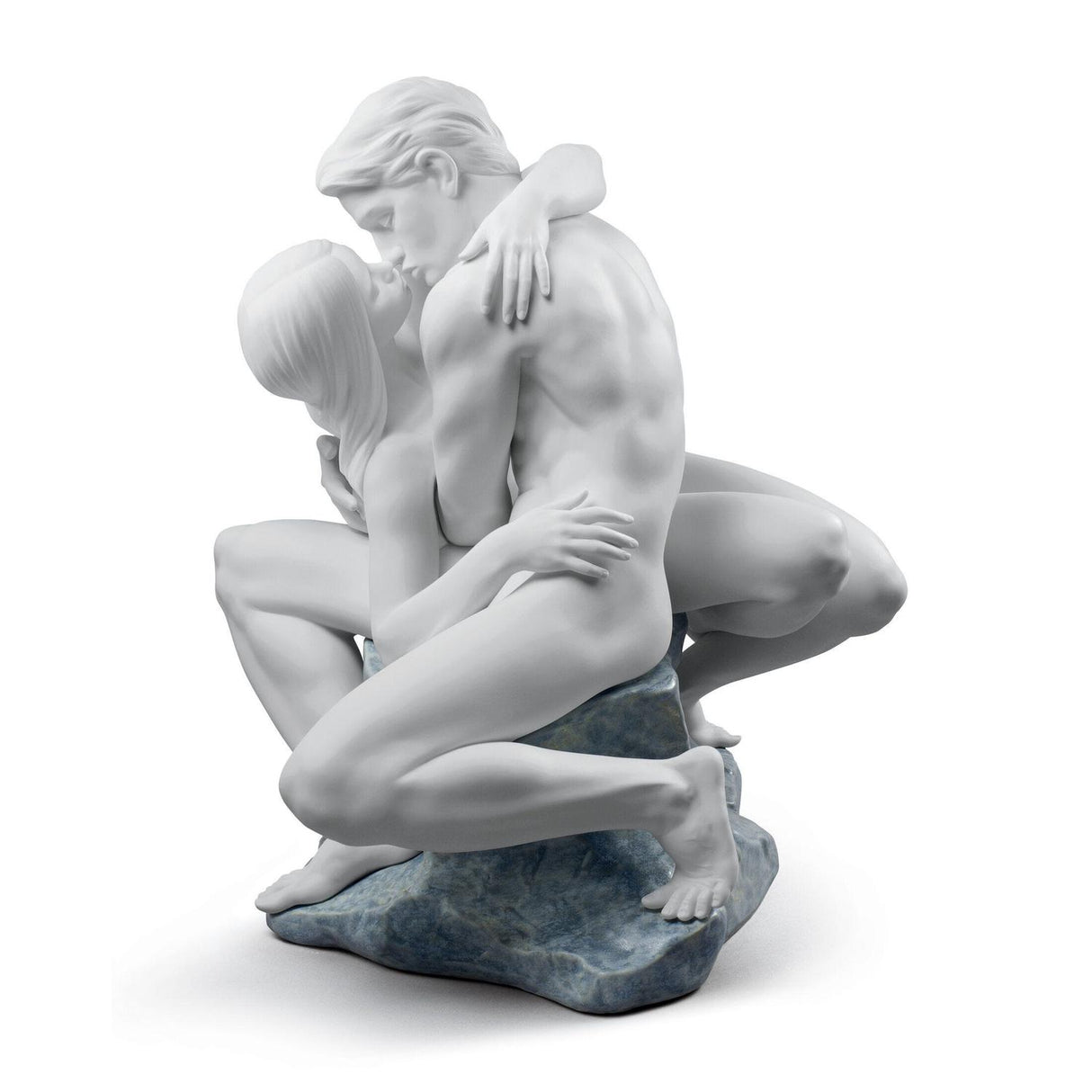 Scultura Coppia Bacio Appassionato Lladrò in porcellana 41x31 cm