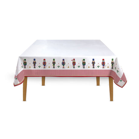 Tovaglia natalizia Easy Life con decori Schiaccianoci fondo bianco 180x145 cm