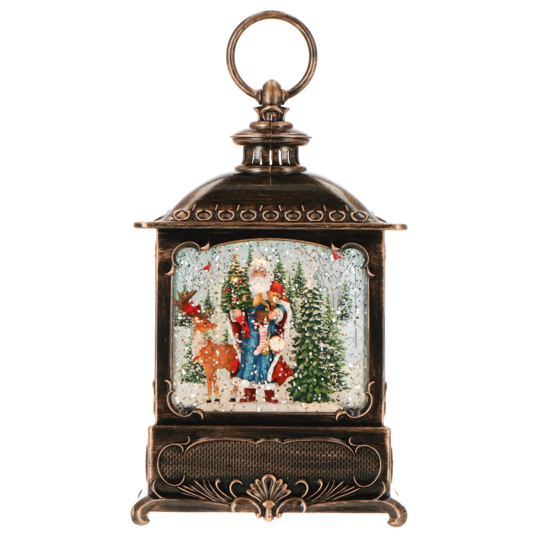 Lanterna natalizia Timstor in resina e vetro con Babbo Natale 26 cm
