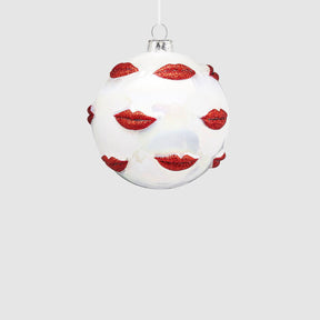 Pallina di Natale EDG in vetro bianco con decoro bocche glitter 10 cm