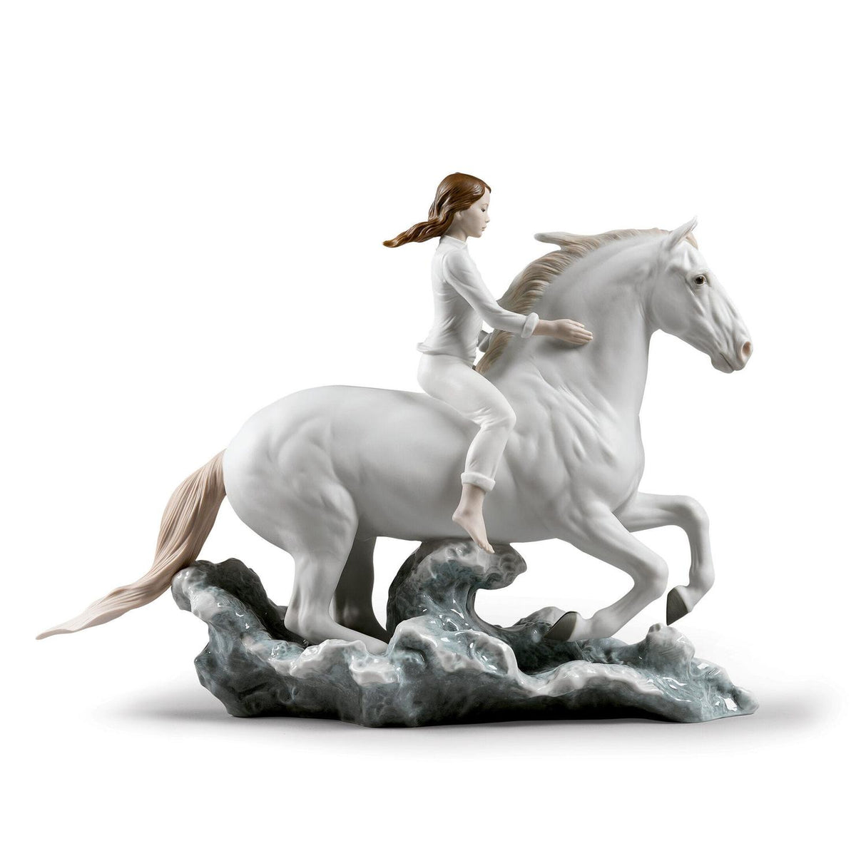 Statuina donna a cavallo Lladrò in porcellana opaca decorata 36x48 cm