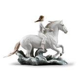 Statuina donna a cavallo Lladrò in porcellana opaca decorata 36x48 cm