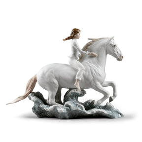 Statuina donna a cavallo Lladrò in porcellana opaca decorata 36x48 cm