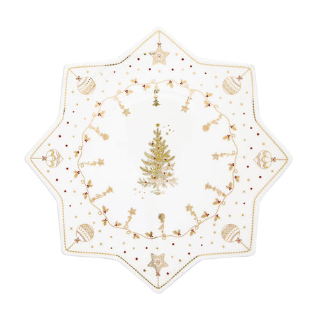 Piatto torta Christmas Lights Easy Life in porcellana con decori oro 32 cm