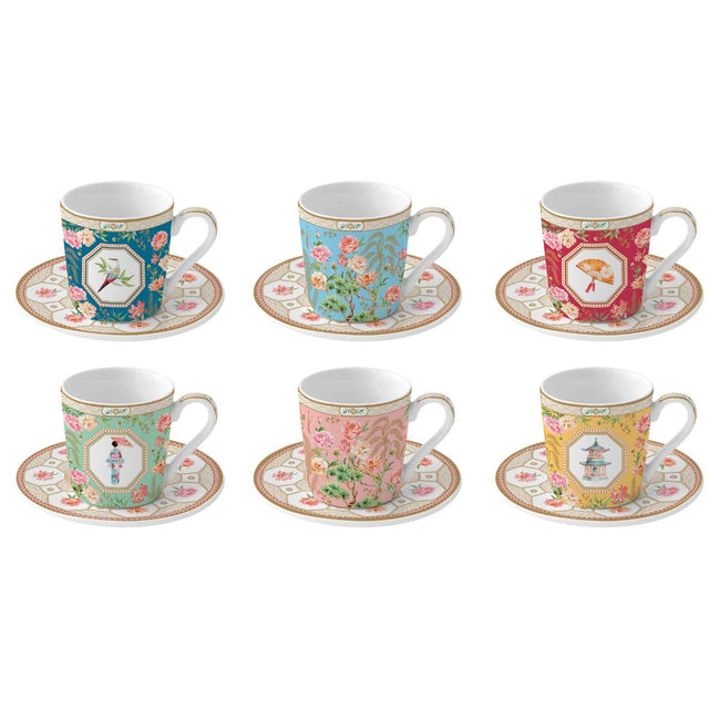 Set 6 tazzine espresso Easy Life Jardins d'Orient in porcellana decorata