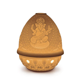 Litofania Ganesha con Veena Lladrò in porcellana traslucida 12x9 cm