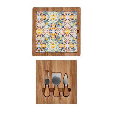 Tagliere formaggi Medicea Brandani in legno di acacia e vetro 24x24 cm