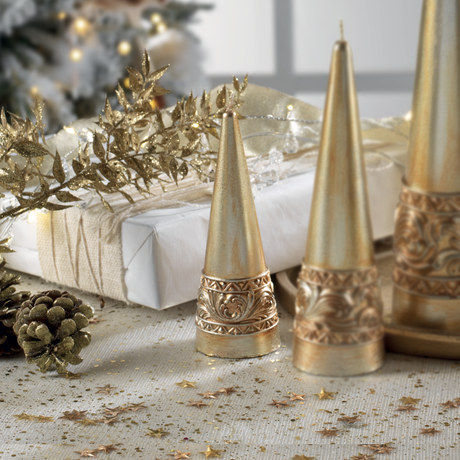 Candela di Natale Pino Mascagni in cera color oro 15 cm