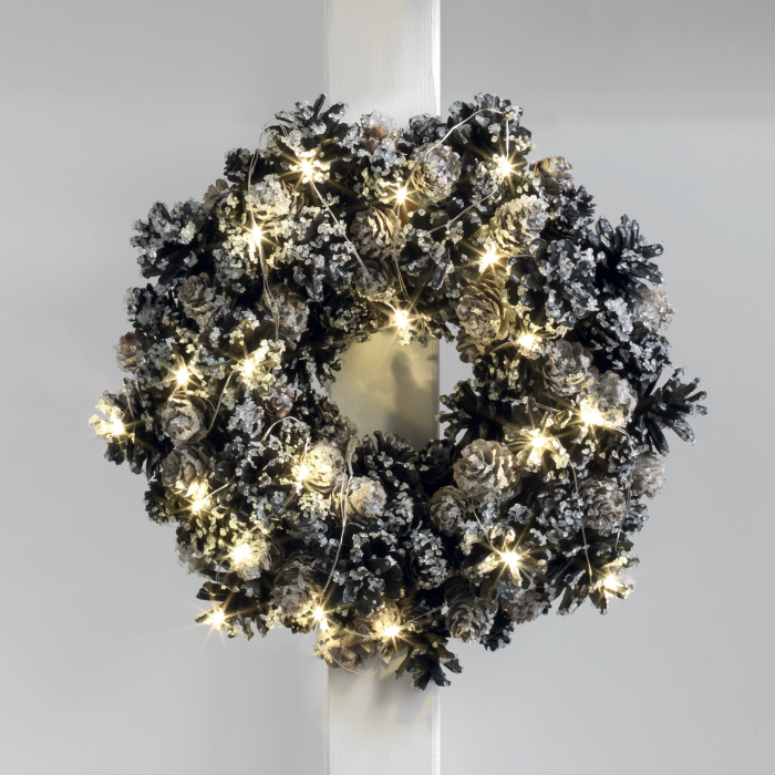 Ghirlanda con pigne Mascagni Casa effetto ghiacciato con luci LED 30 cm