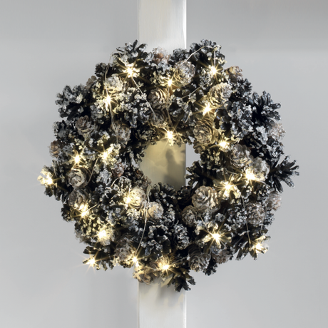 Ghirlanda con pigne Mascagni Casa effetto ghiacciato con luci LED 30 cm