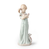 Statuina Ragazza con Gattini Lladrò in porcellana colori pastello 21 cm