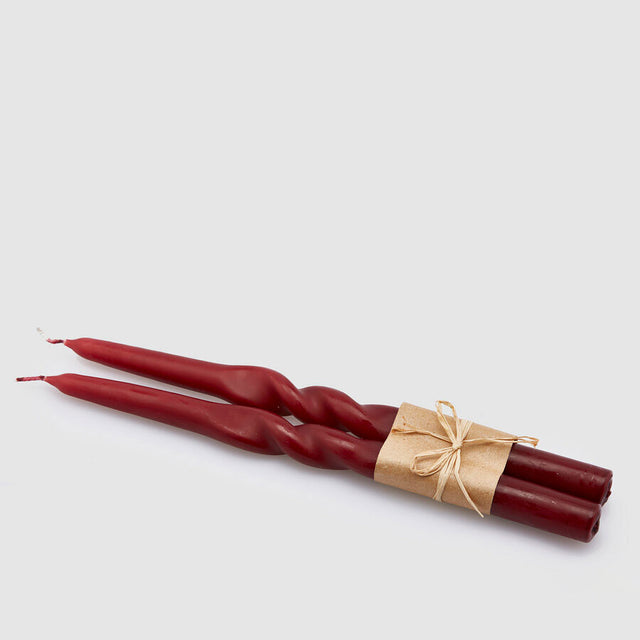 Set 2 candele a spirale EDG in cera bordeaux altezza 30 cm