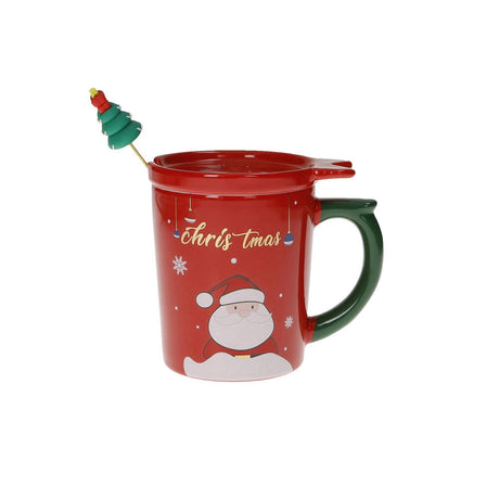Tazza mug Babbo Natale Brandani in porcellana con coperchio e cucchiaino oro