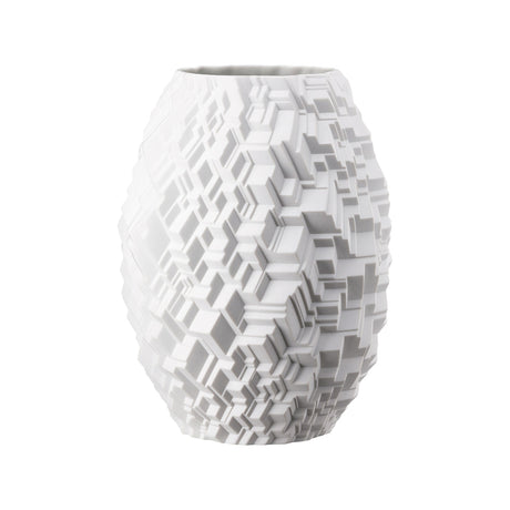 Vaso Phi City Rosenthal in porcellana bianca con motivi geometrici 22x29 cm