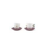 Set 2 tazze con piattino Kawki Lladrò in porcellana decorata 8x25 cm