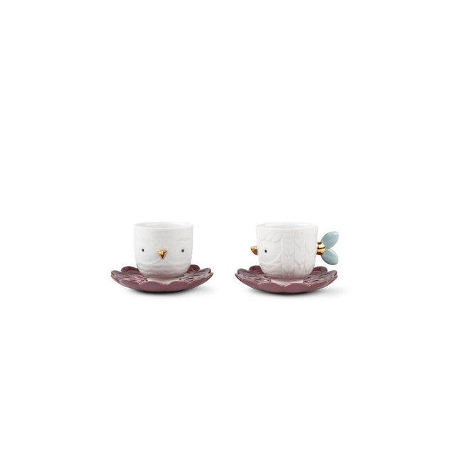 Set 2 tazze con piattino Kawki Lladrò in porcellana decorata 8x25 cm