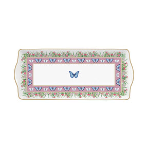 Vassoio rettangolare Easy Life in porcellana decoro fiori e uccellini 35x15 cm