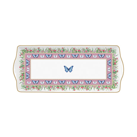 Vassoio rettangolare Easy Life in porcellana decoro fiori e uccellini 35x15 cm