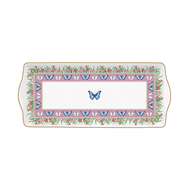 Vassoio rettangolare Easy Life in porcellana decoro fiori e uccellini 35x15 cm