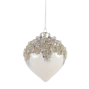 Addobbo trottola Bizzotto in vetro bianco per albero 10 cm