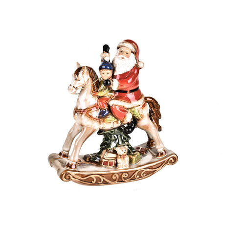 Statuina Babbo Natale su cavallo a dondolo Bianchi Dino in porcellana 25cm