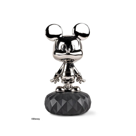 Scultura Topolino Lladrò in porcellana platino con fiore nero 31x17 cm
