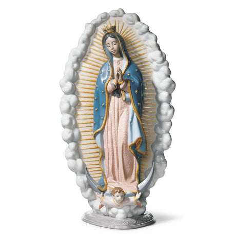 Statuina Madonna di Guadalupe Lladrò in porcellana con decori oro 45x23 cm