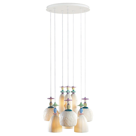 Lampadario Mademoiselle Daniela Lladrò in porcellana opaca e lucida 197x60 cm