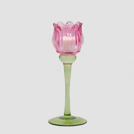 Portacandela Tulipano EDG in vetro magenta altezza 22 cm