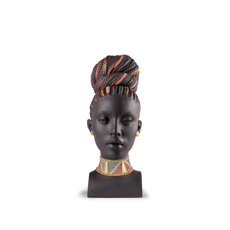Busto femminile Lladrò in porcellana nera opaca con decori dorati 39x15 cm