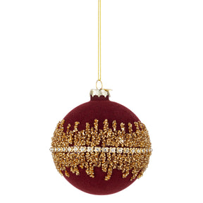 Sfera di Natale Bizzotto in vetro e velluto rosso con decori oro 10 cm