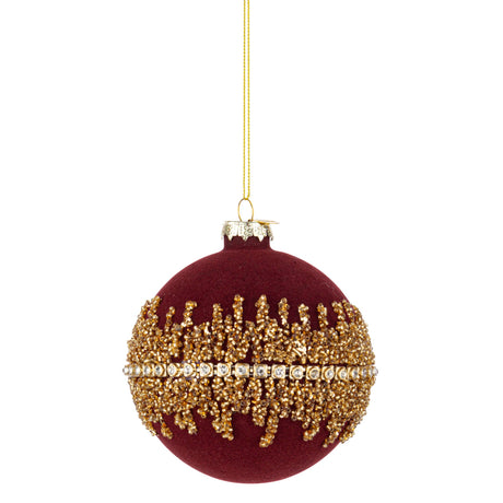Sfera di Natale Bizzotto in vetro e velluto rosso con decori oro 10 cm