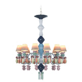 Lampadario Belle de Nuit Lladrò in porcellana multicolor 12 luci 100x65 cm
