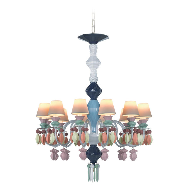 Lampadario Belle de Nuit Lladrò in porcellana multicolor 12 luci 100x65 cm