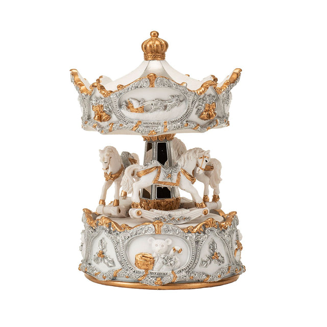 Carillon carosello Noel in poliresina bianco e oro 16,5 cm