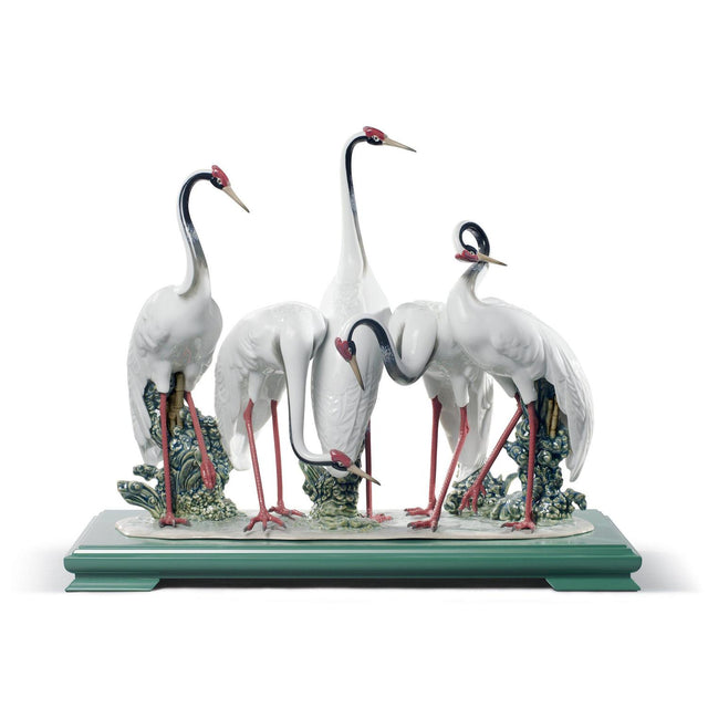 Scultura Gru di Gru Lladrò in porcellana bianca 45x22 cm