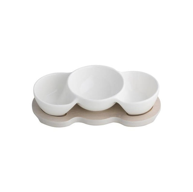 Antipastiera Brandani in porcellana bianca e bamboo 22x9,5 cm