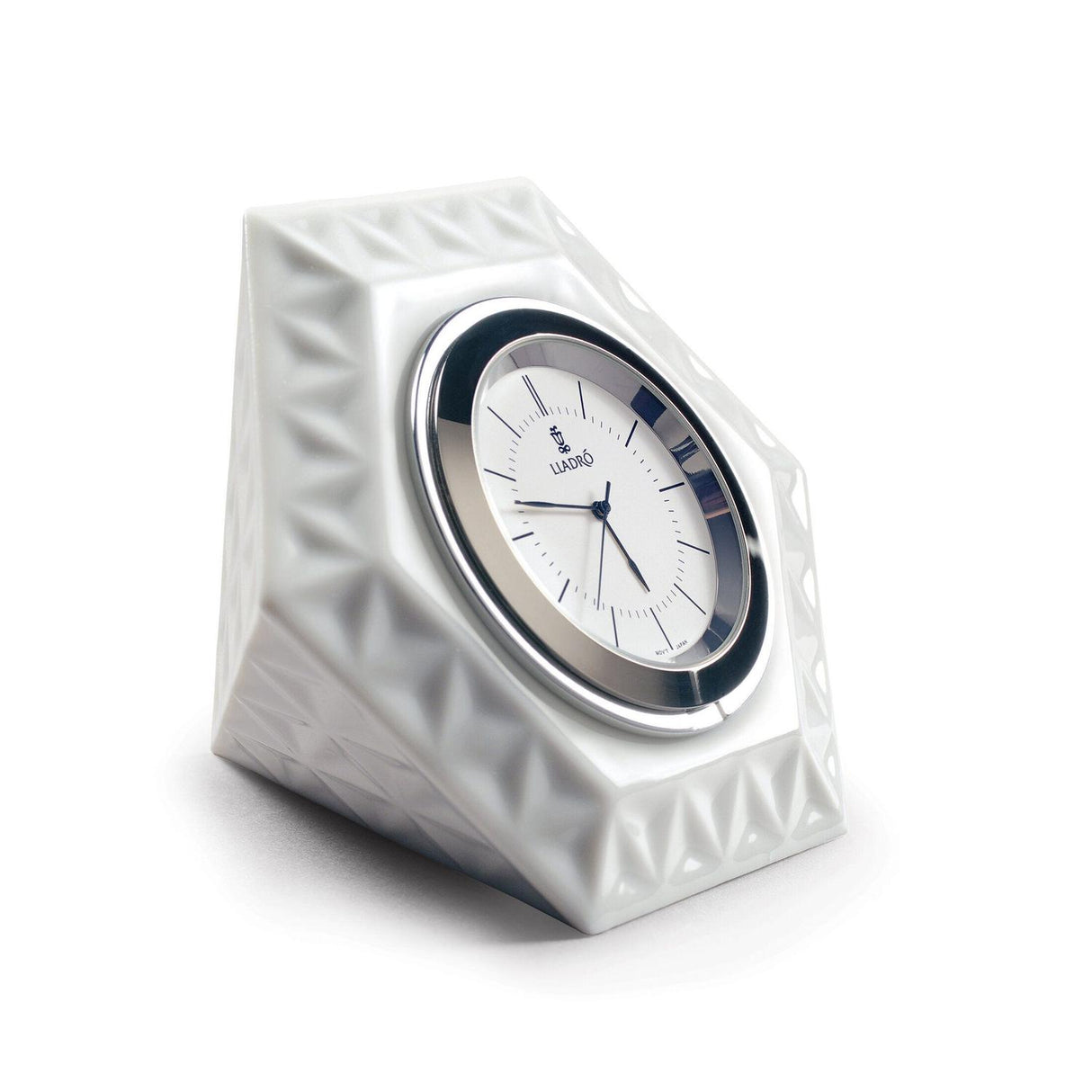 Orologio esagonale Frame Lladrò in porcellana lucida decoro asanoha 7x9 cm